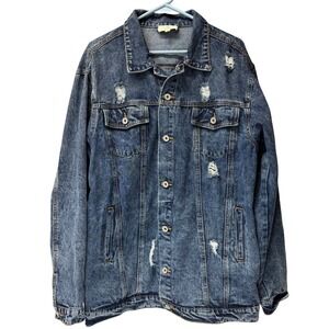 umgee Womens Denim Jacket XL Distressed Blue Jean Trucker Button Front